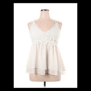 Feager Womens White Floral Embroidered Spaghetti Strap Sleeveless Top XL EUC